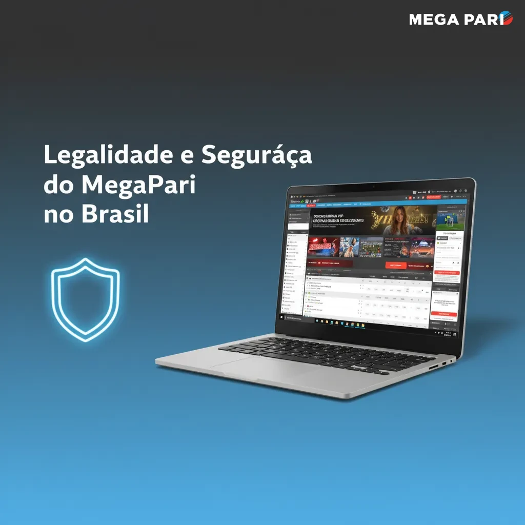 Banner sobre legalidade e segurança do MegaPari no Brasil, com licença de Curaçao, criptografia e jogo responsável.