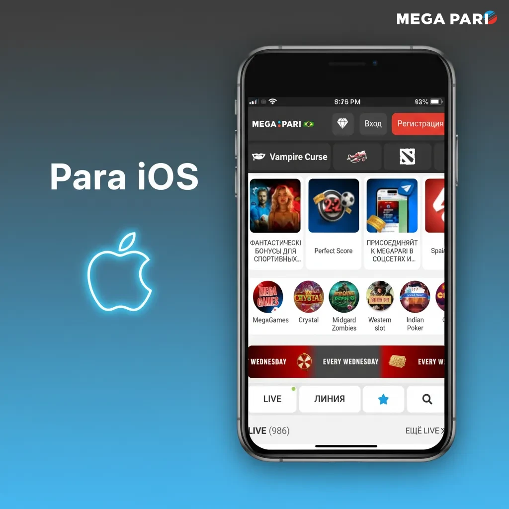 iPhone com Safari mostrando opção 'Adicionar à Tela de Início' para criar atalho do site MegaPari.