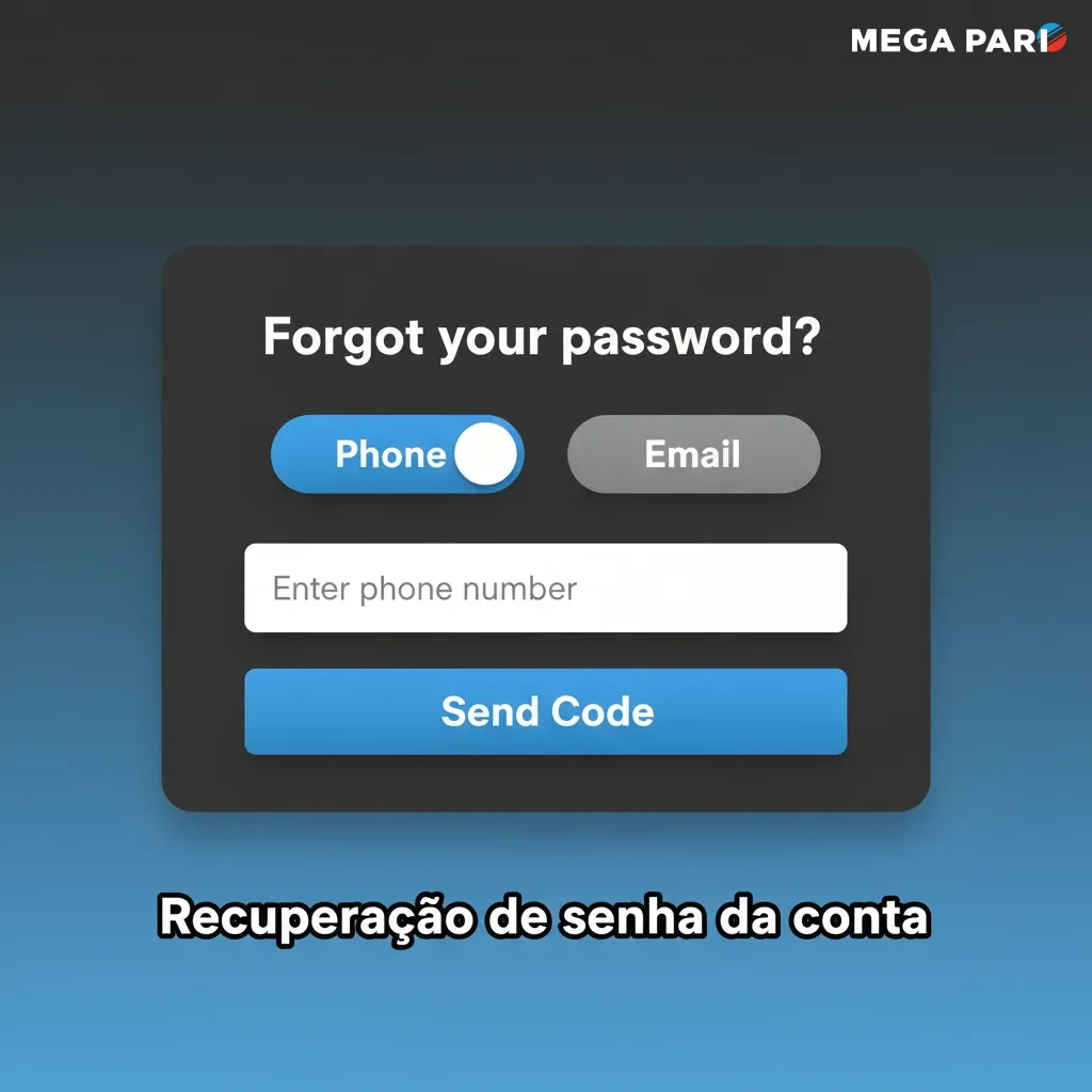 Passos para recuperar senha: Esqueci minha senha; código por e-mail/SMS; inserir código; criar nova senha.
