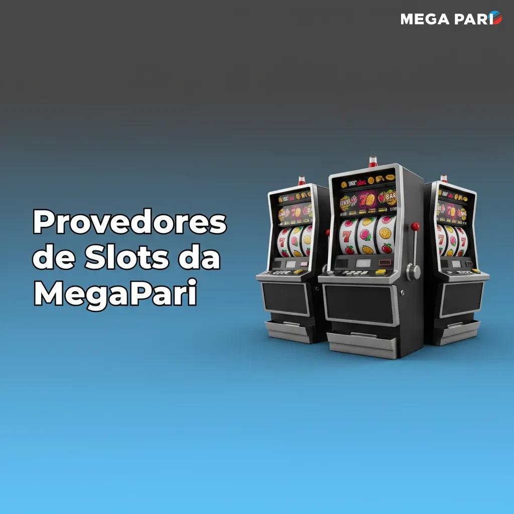 Montagem dos provedores de slots da MegaPari, com logos de Pragmatic Play, Play'n GO, Yggdrasil, NetEnt e mais (120+).