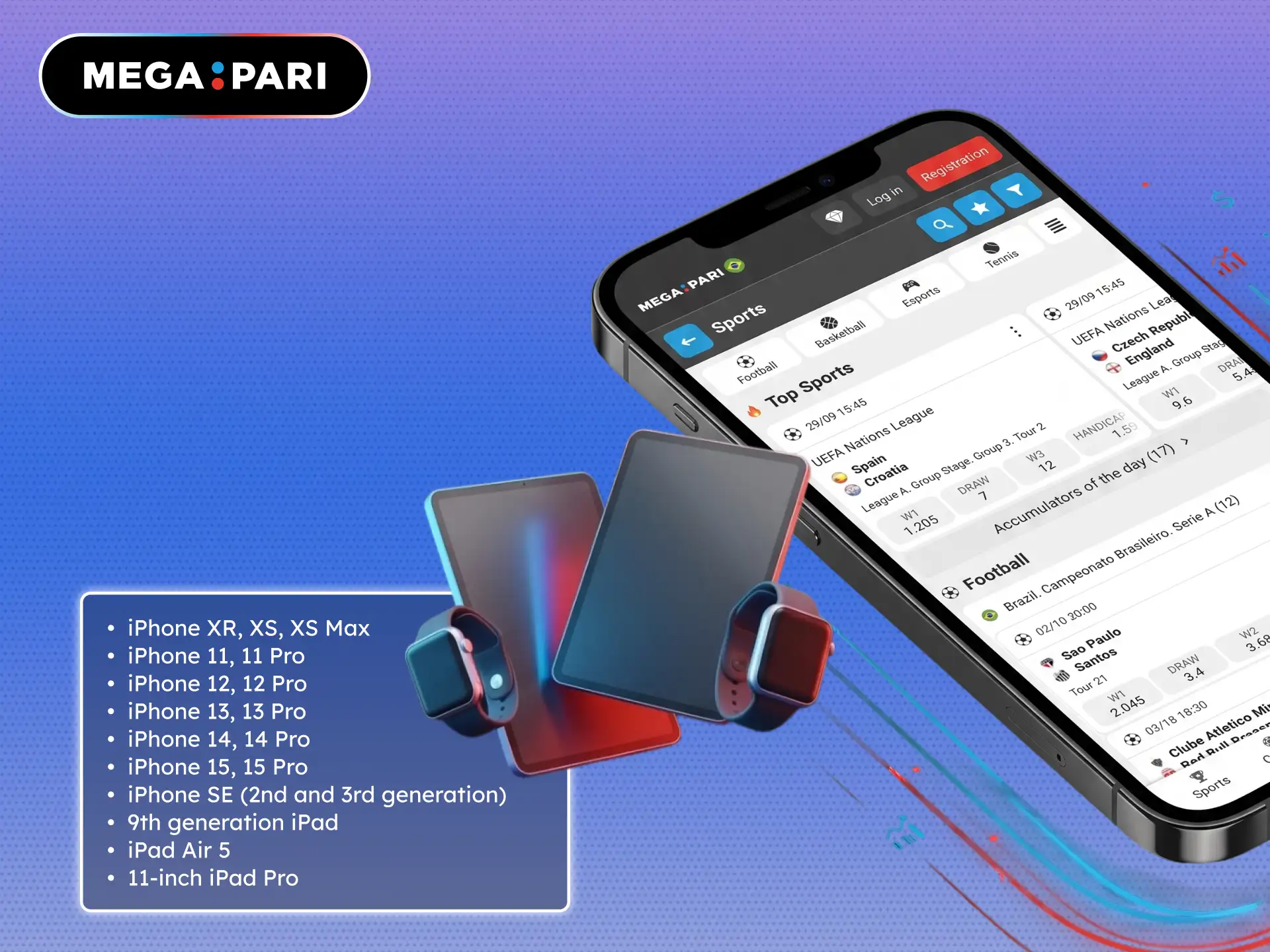 List of iOS devices compatible with the MegaPari app in Brazil.