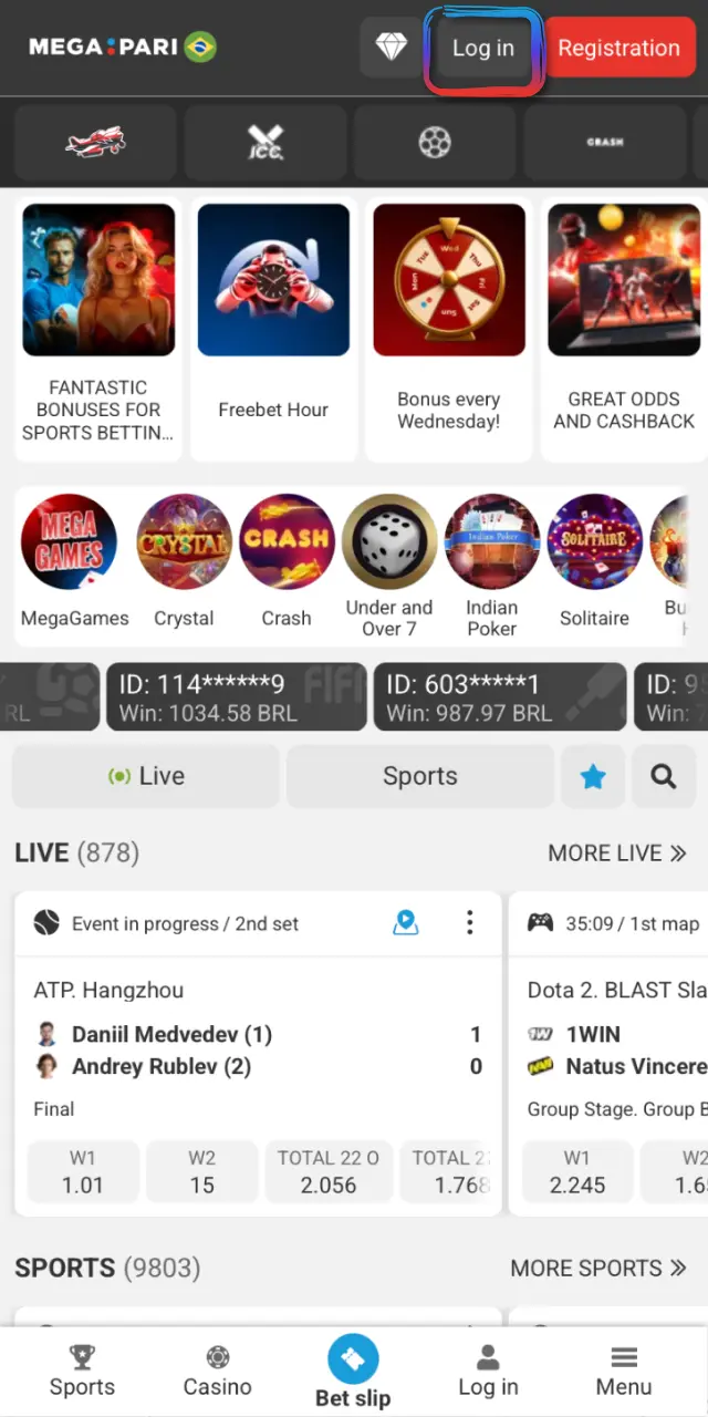 Tap Log In on the MegaPari app home screen to access your account.