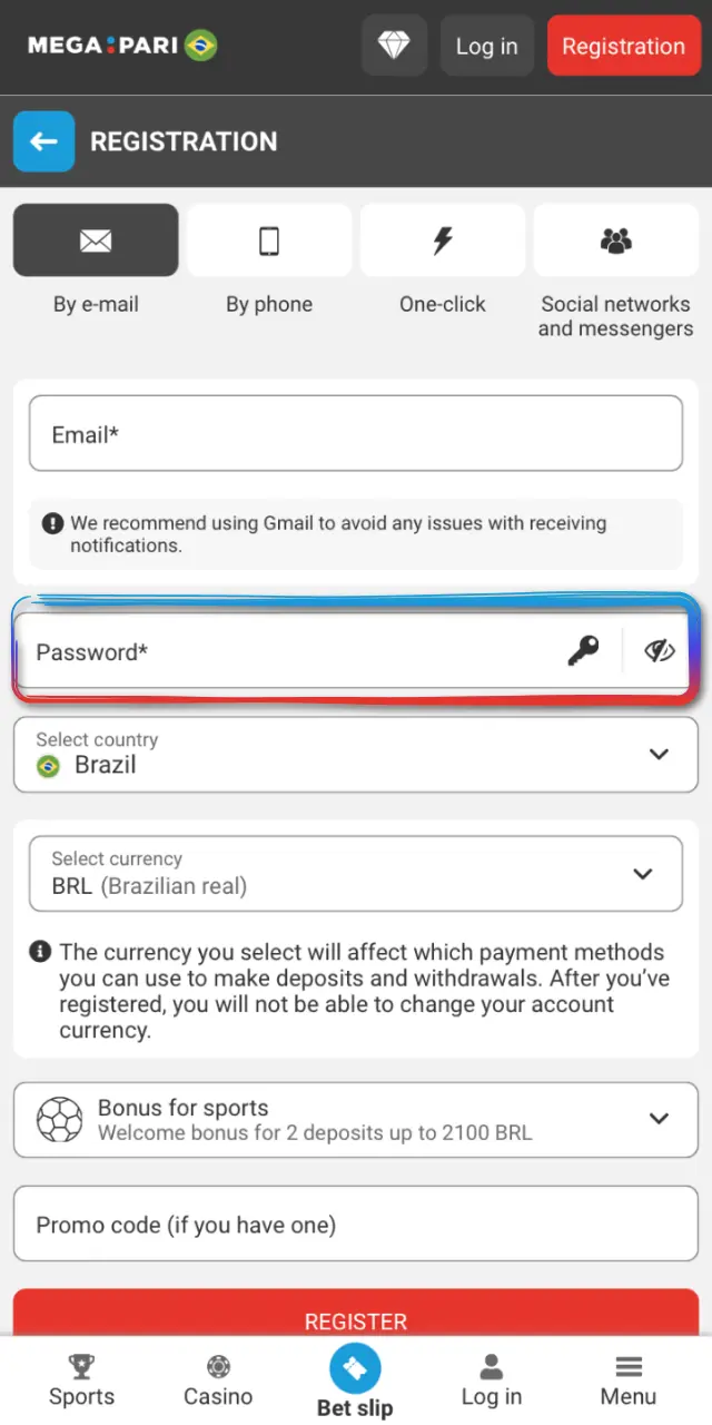 Enter personal details, country, and preferred currency in the MegaPari app.