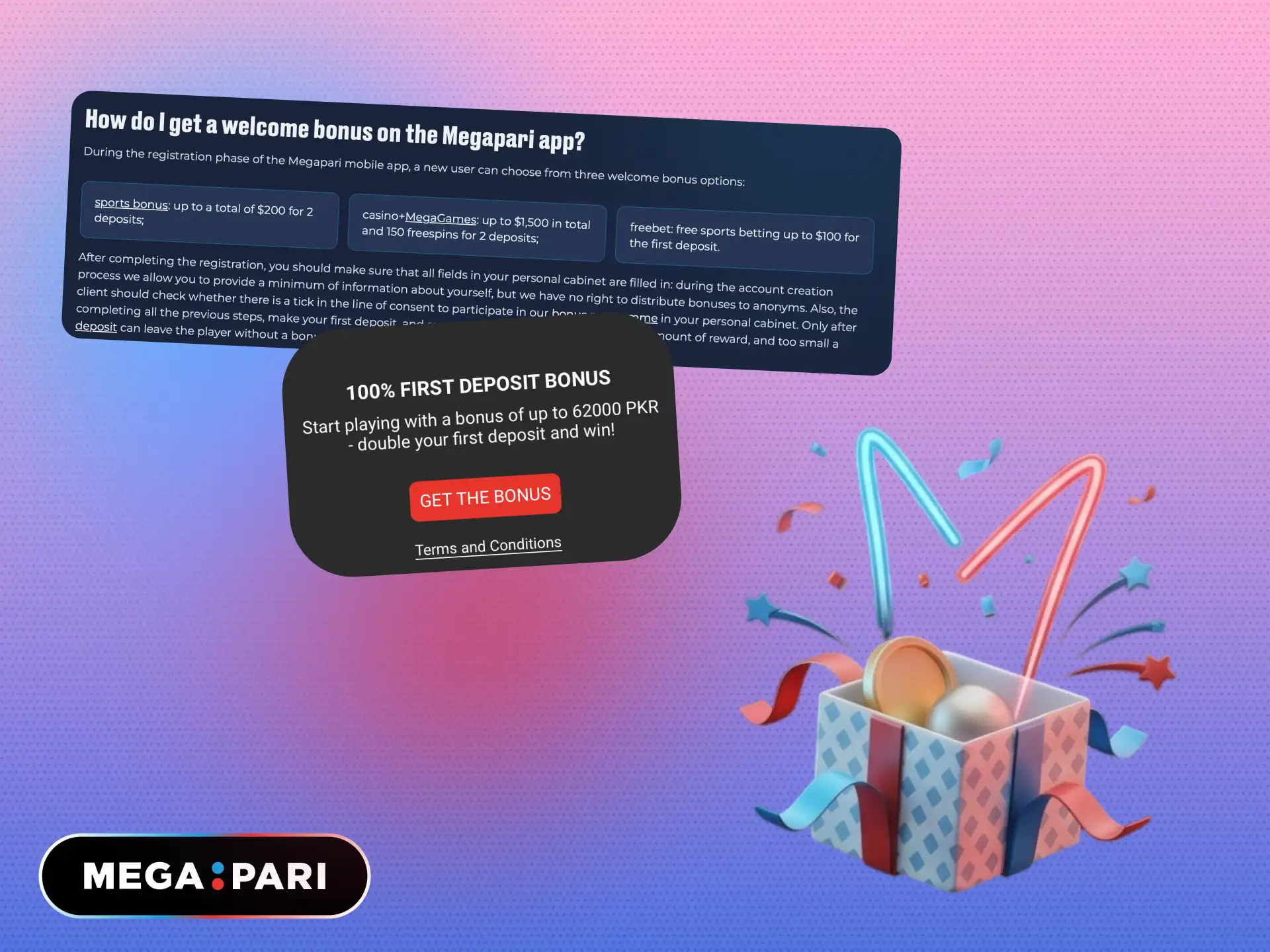 Welcome bonus after installing the MegaPari app in Brazil with extra funds.