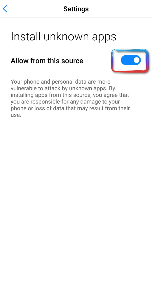 In your Android settings, allow installation of the downloaded MegaPari file.