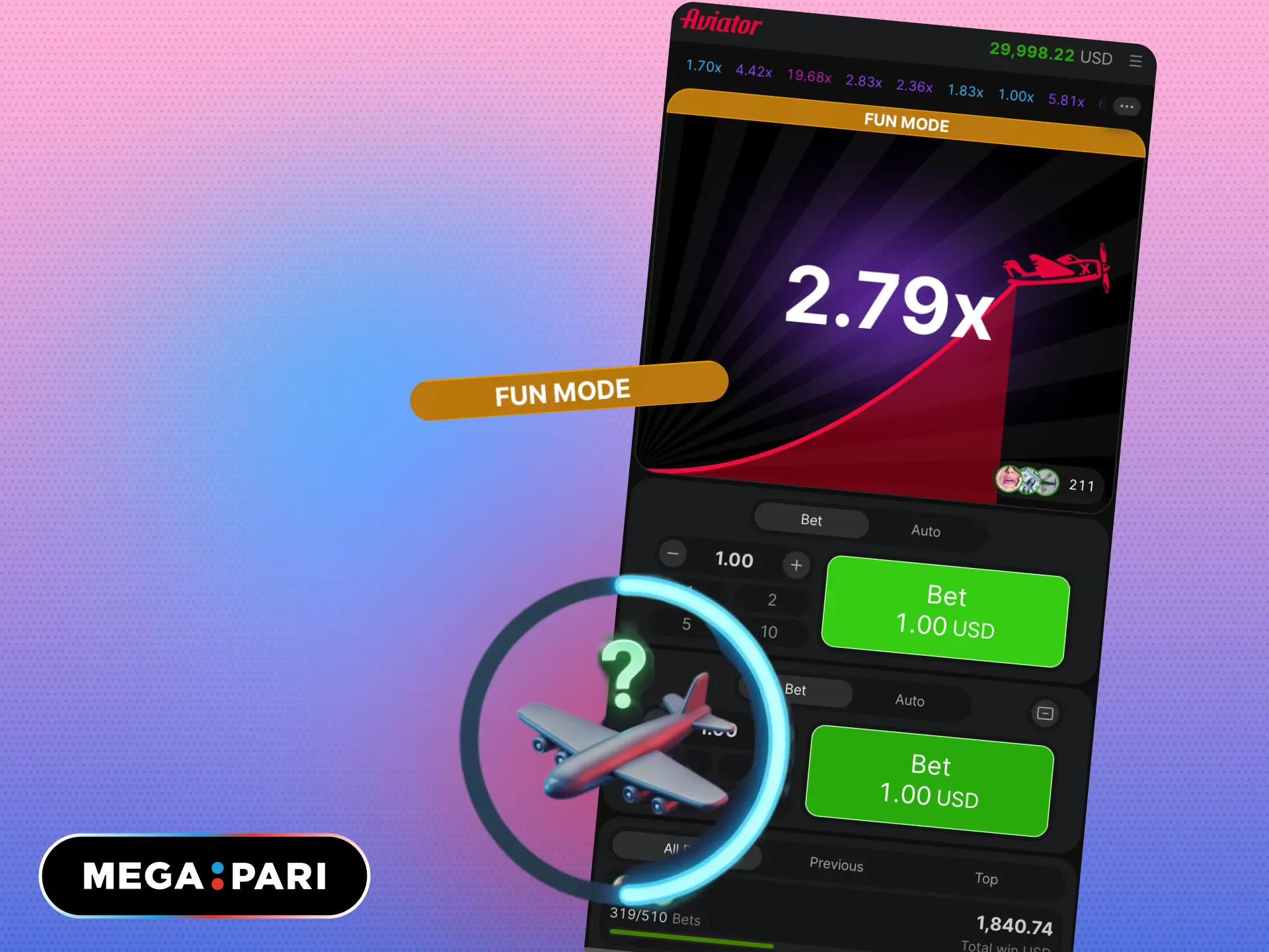 Aviator demo mode on MegaPari Brasil to play for free without any risk.
