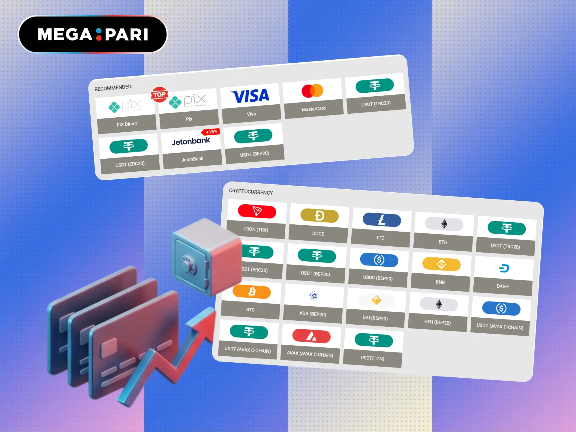 Deposit methods on MegaPari Brasil to play Aviator with real money.