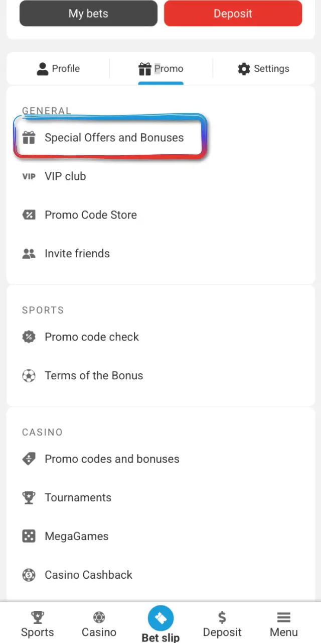 Open the promotions area on MegaPari Brasil, select the bonus, and confirm.