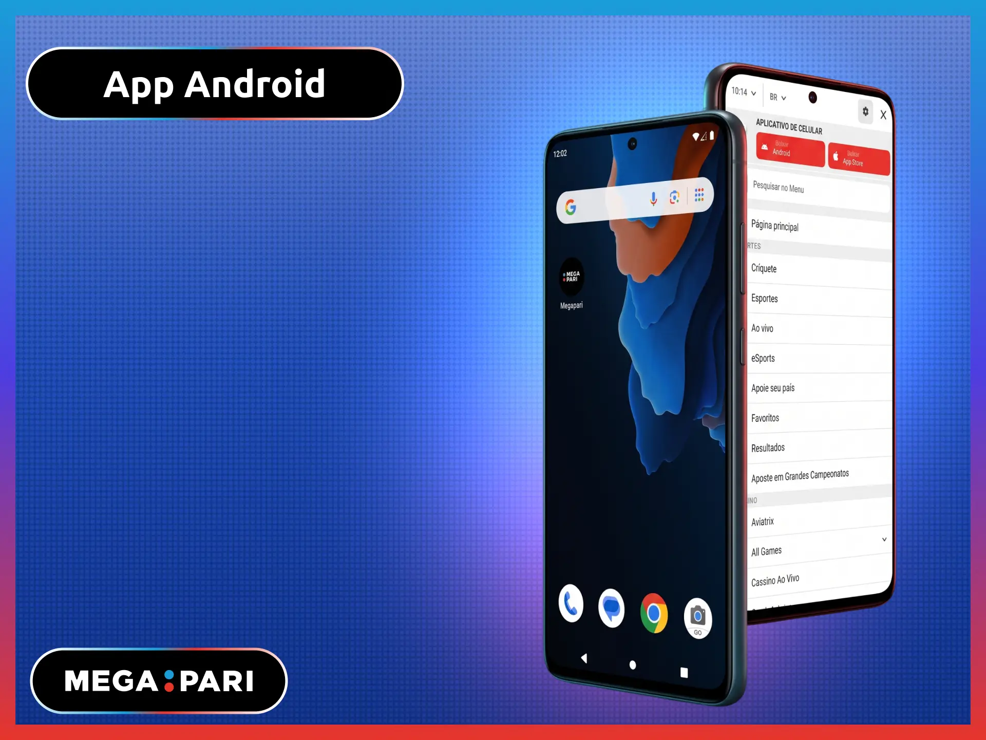 App MegaPari para Android com apostas e cassino completo no Brasil.