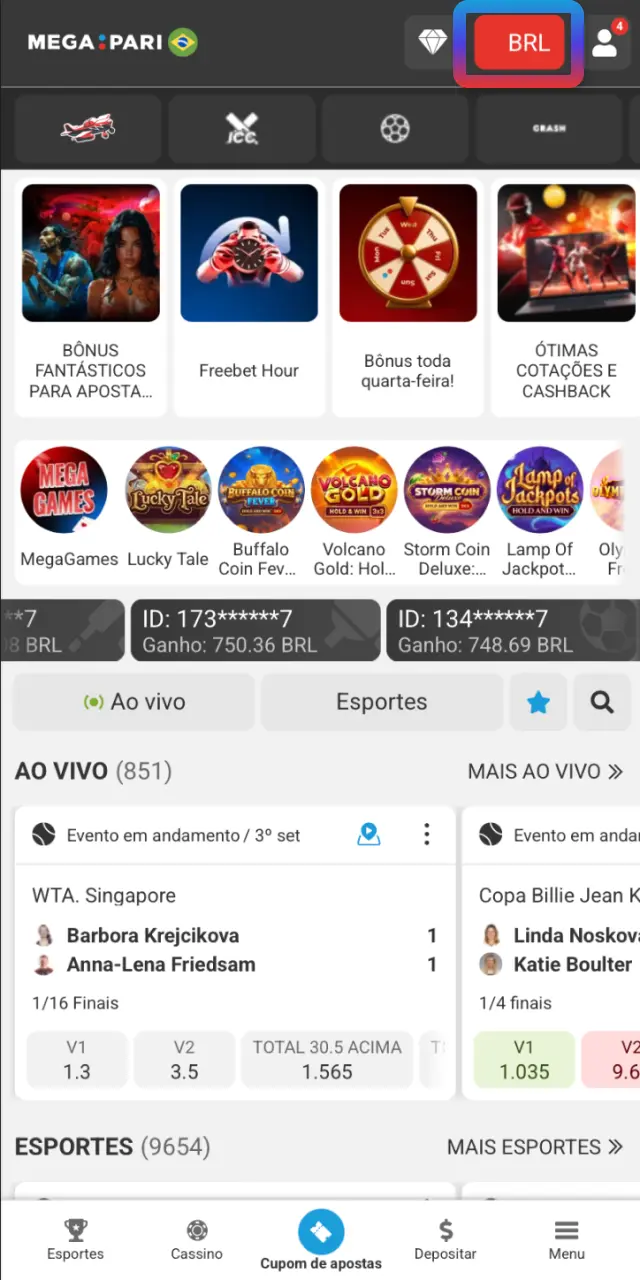 Volte ao saldo no app MegaPari e confira o crédito disponível.