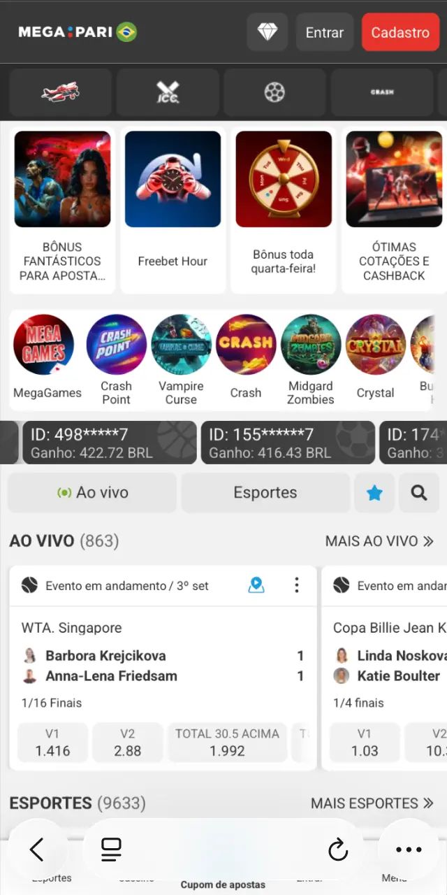 Abra o site oficial do MegaPari e toque em Baixar para iOS.