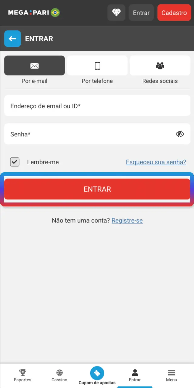 Acesse seu saldo e histórico de apostas no app MegaPari Brasil.