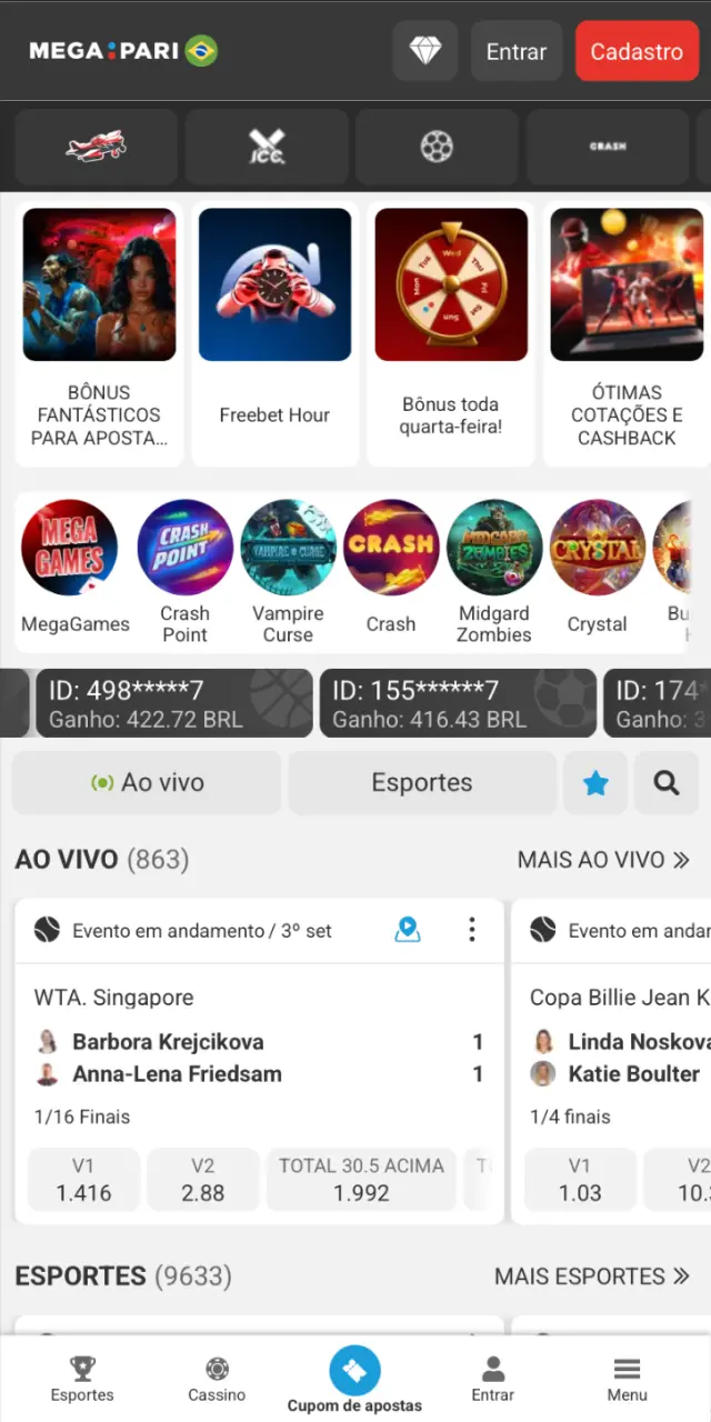 Abra o aplicativo MegaPari no seu celular para iniciar o cadastro.