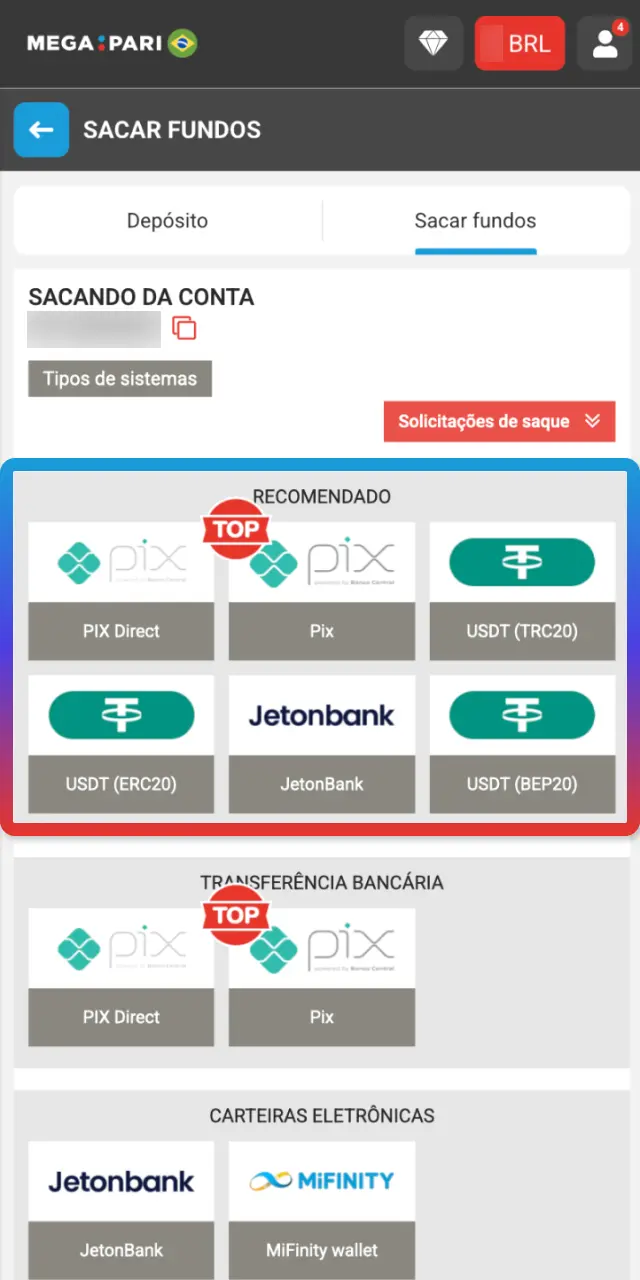 Selecione o método, informe o valor e confirme seus dados no MegaPari.