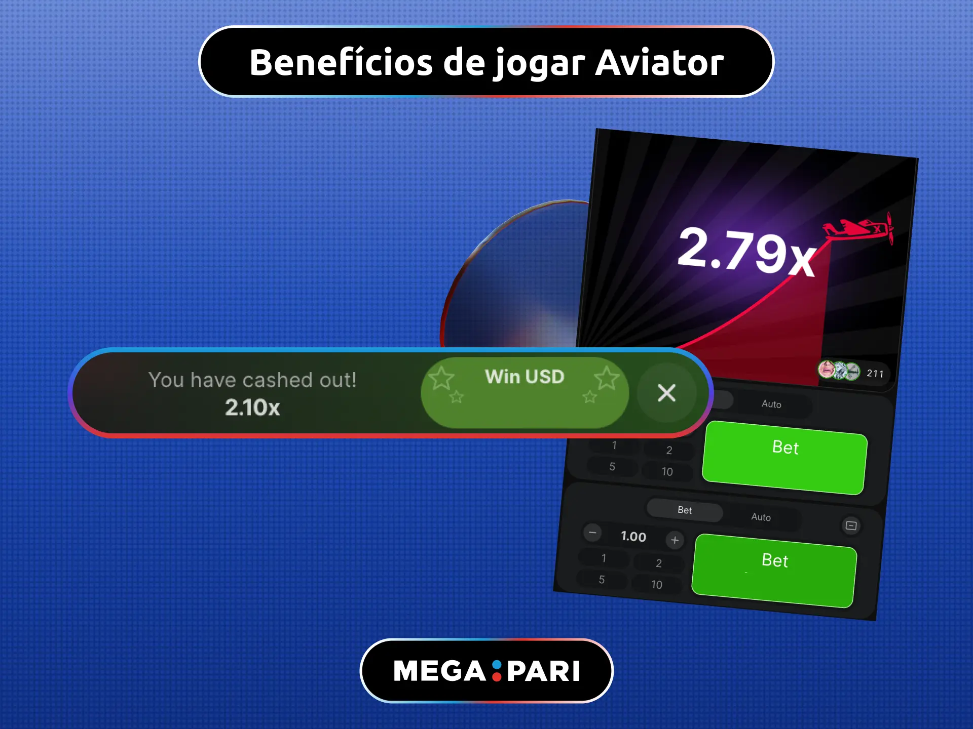 Benefícios de jogar Aviator no MegaPari Brasil incluindo rodadas rápidas e controle.