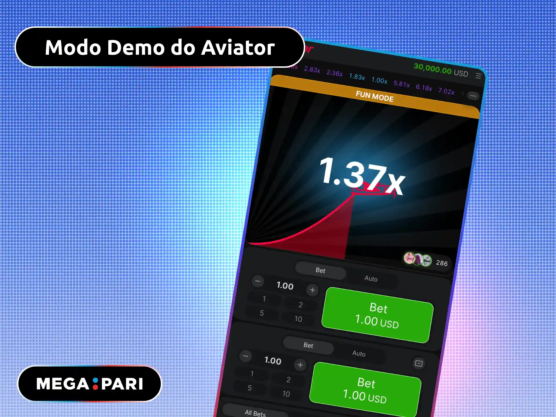 Modo demo do Aviator no MegaPari Brasil para jogar gratuitamente sem risco.