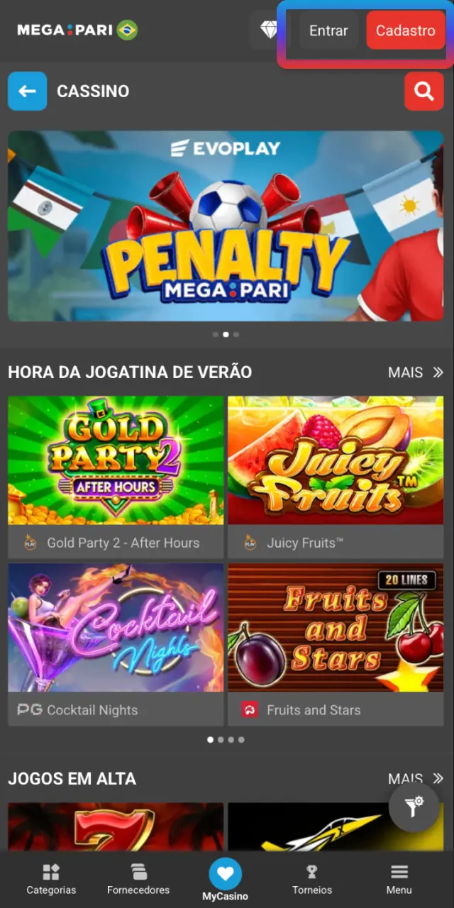 Acesse o site oficial do MegaPari Brasil e crie sua conta gratuita para jogar Aviator.