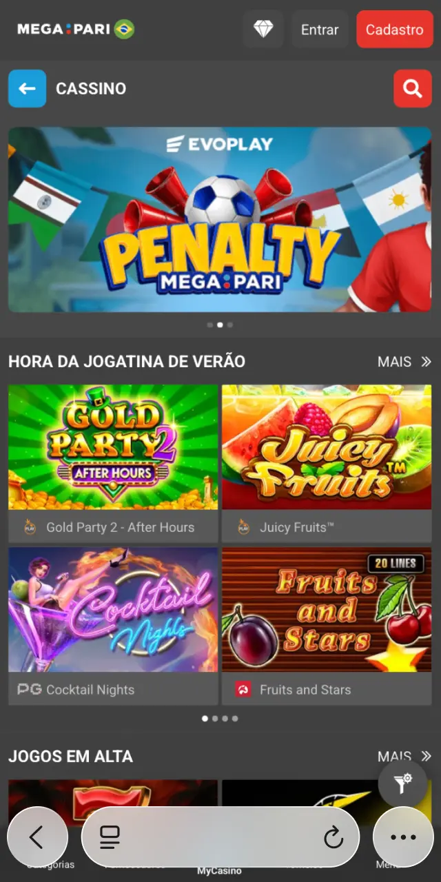 Abra o site do MegaPari Brasil no Safari do iPhone para instalar o Aviator.