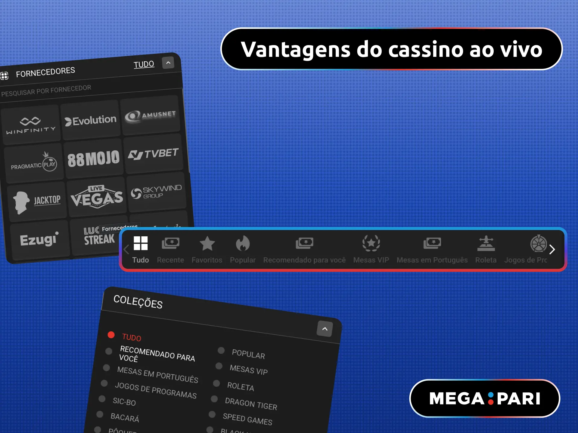 Vantagens do cassino ao vivo no MegaPari Brasil com crupiês reais e mesas em HD.