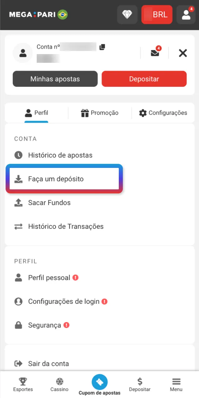 Deposite em reais no MegaPari Brasil com Visa, Skrill, Neteller, AstroPay ou cripto.