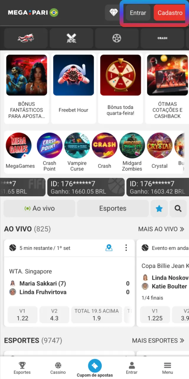 Toque em Cadastrar nesta página oficial do MegaPari Brasil e preencha seus dados.