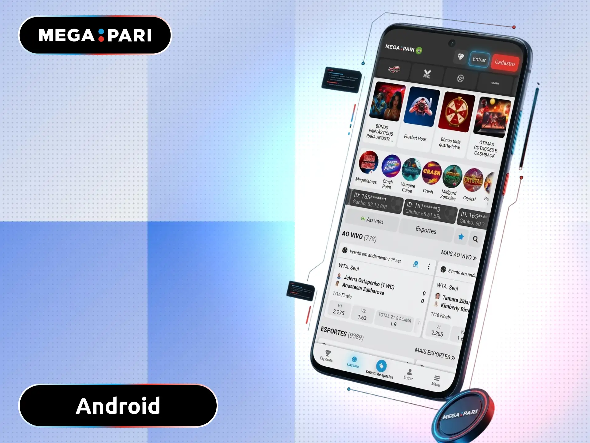 Baixe o aplicativo MegaPari para Android e jogue cassino no Brasil.