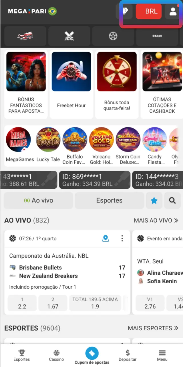 Revise saldo e preferências antes do próximo jogo no MegaPari Brasil.