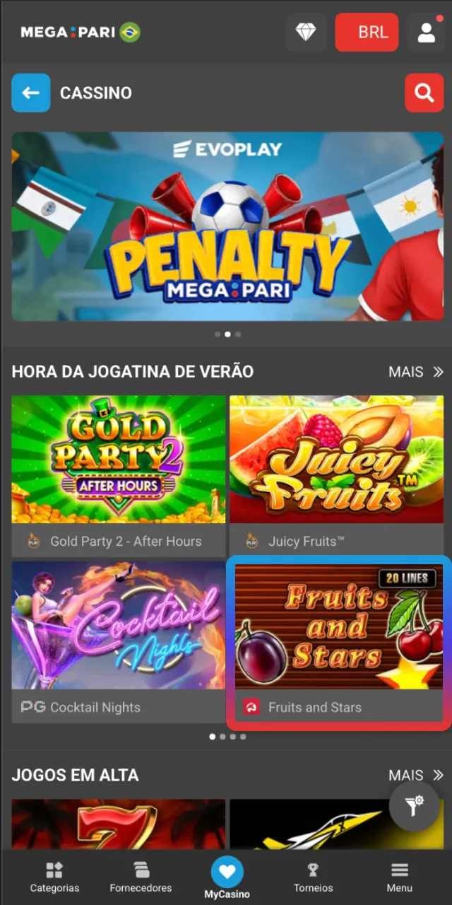 Ajuste o valor por giro e teste no modo demo quando disponível no MegaPari.