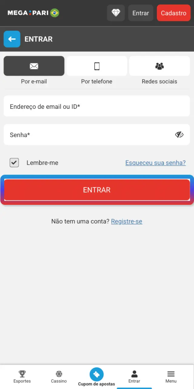 Digite o código 2FA no MegaPari e acesse a área do jogador.