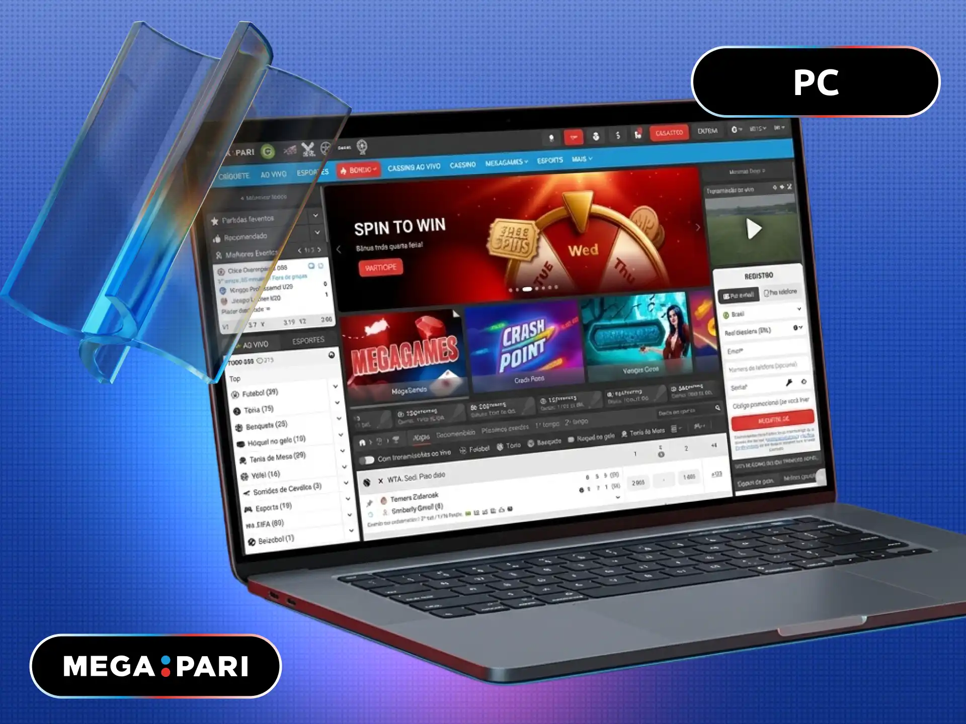 Cliente PC do MegaPari para jogar cassino com estabilidade no desktop.