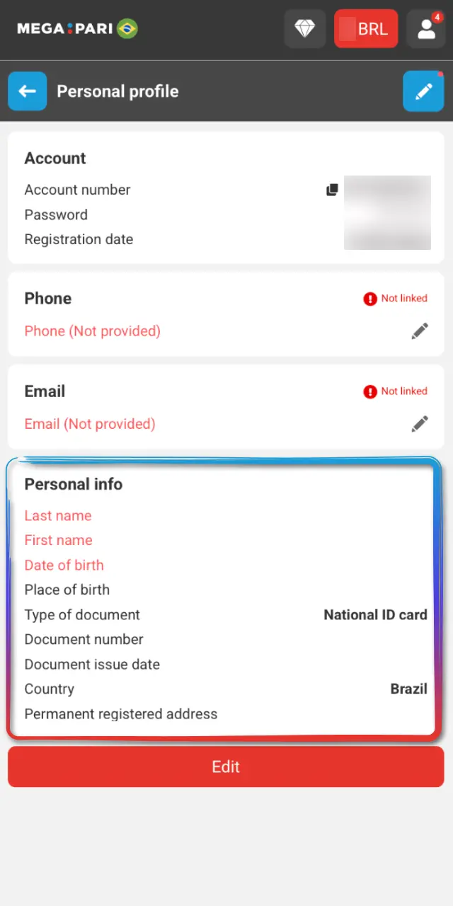 Upload clear, legible images of the requested documents on MegaPari Brasil.