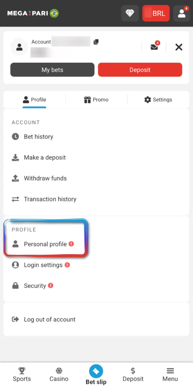 Go to your account area on MegaPari and select Verification or KYC.