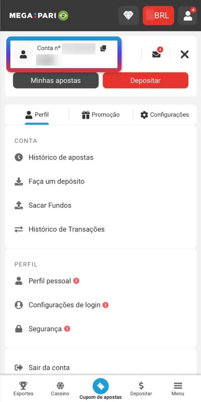 Selecione o método preferido e digite o valor no MegaPari Brasil.