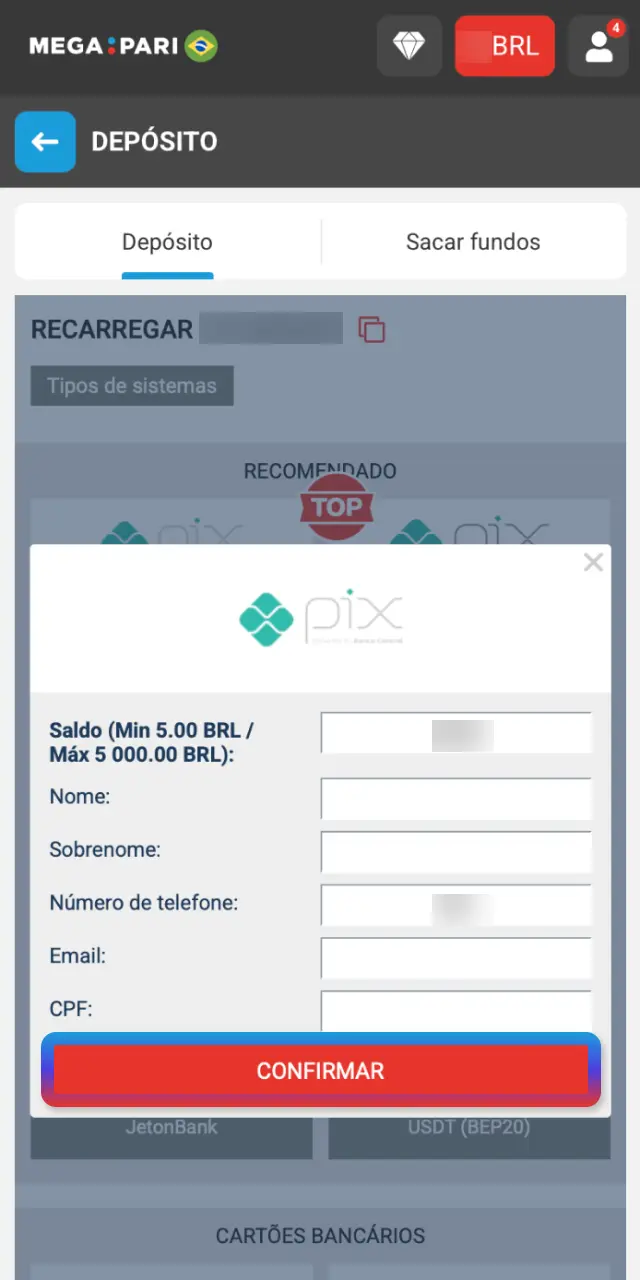 Verifique a atribuição do bônus na carteira do MegaPari Brasil.