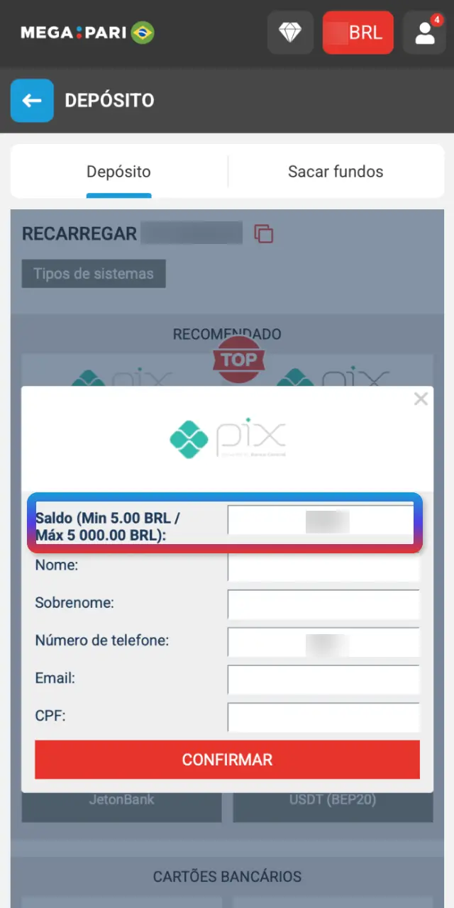 Faça um depósito qualificado em BRL no MegaPari Brasil para ativar o bônus.