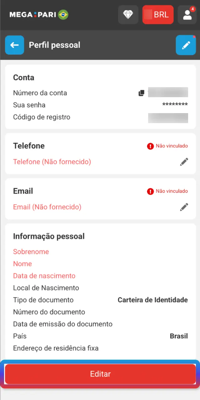Anexe um comprovante de endereço recente, como conta de serviço ou extrato.