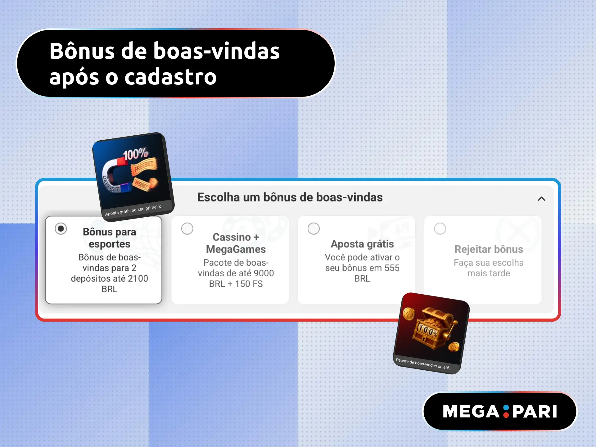 Como receber o bônus de boas-vindas no MegaPari Brasil em quatro passos.