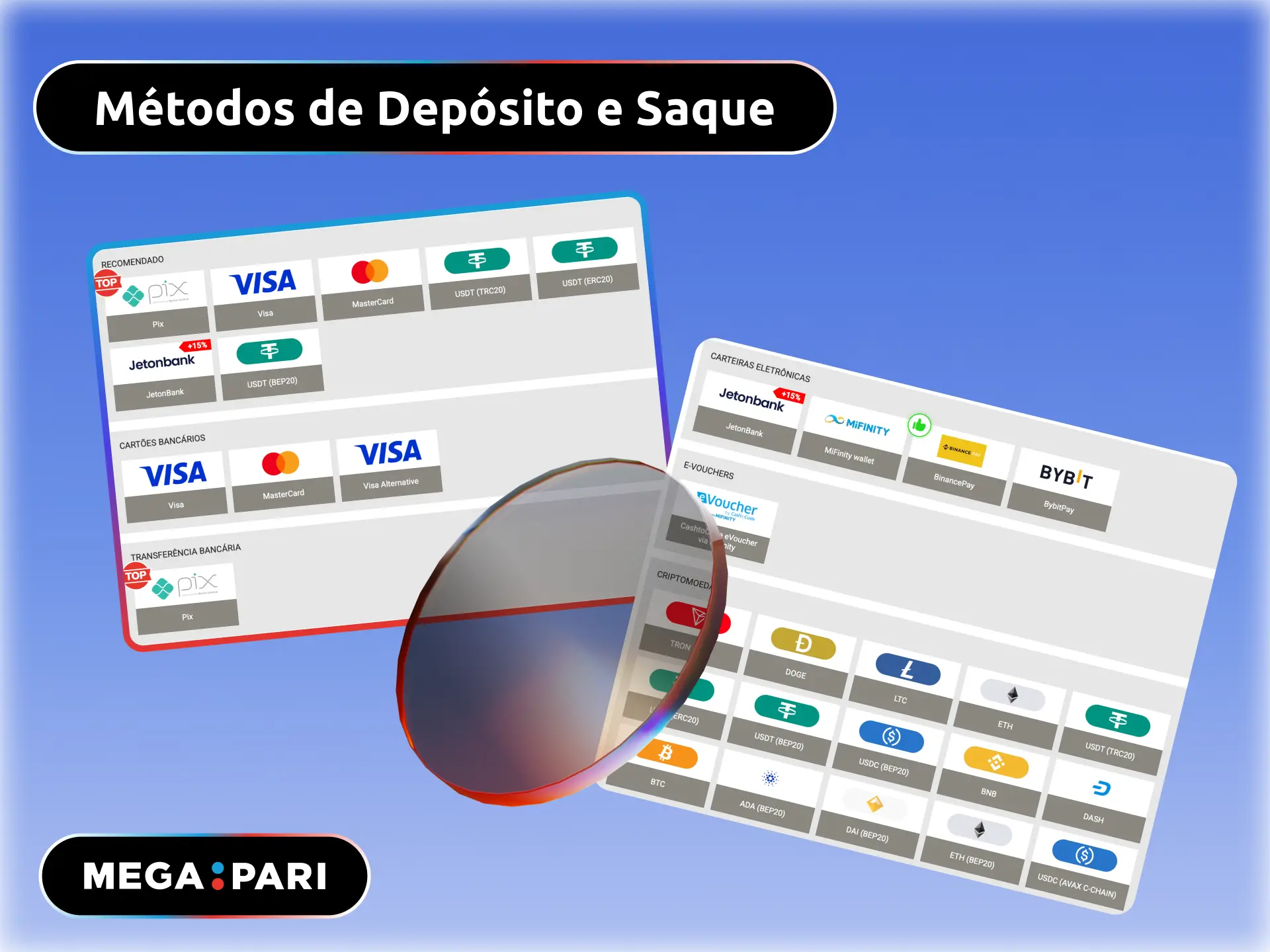 Métodos de depósito e saque no MegaPari Brasil para jogadores de slots.