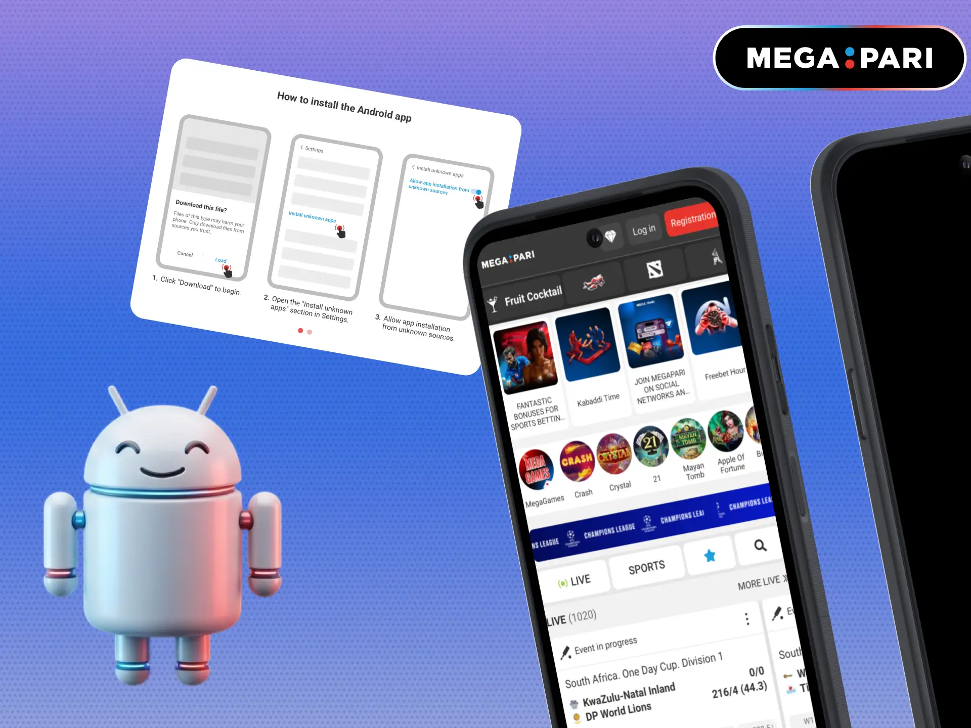 Download the MegaPari Android app and play casino in Brazil on your phone.