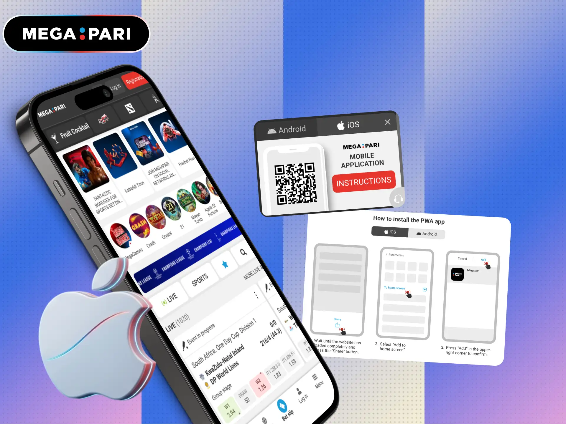 Install the MegaPari iOS app as a PWA on your iPhone or iPad in Brazil.