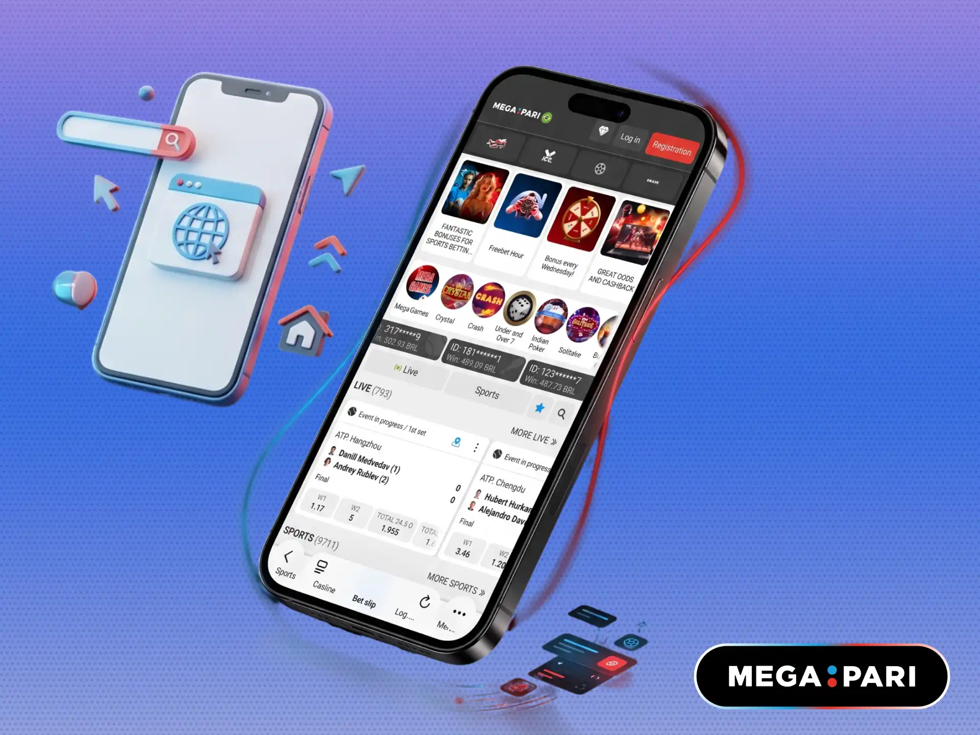 MegaPari mobile website for playing casino without downloading an app in Brazil.