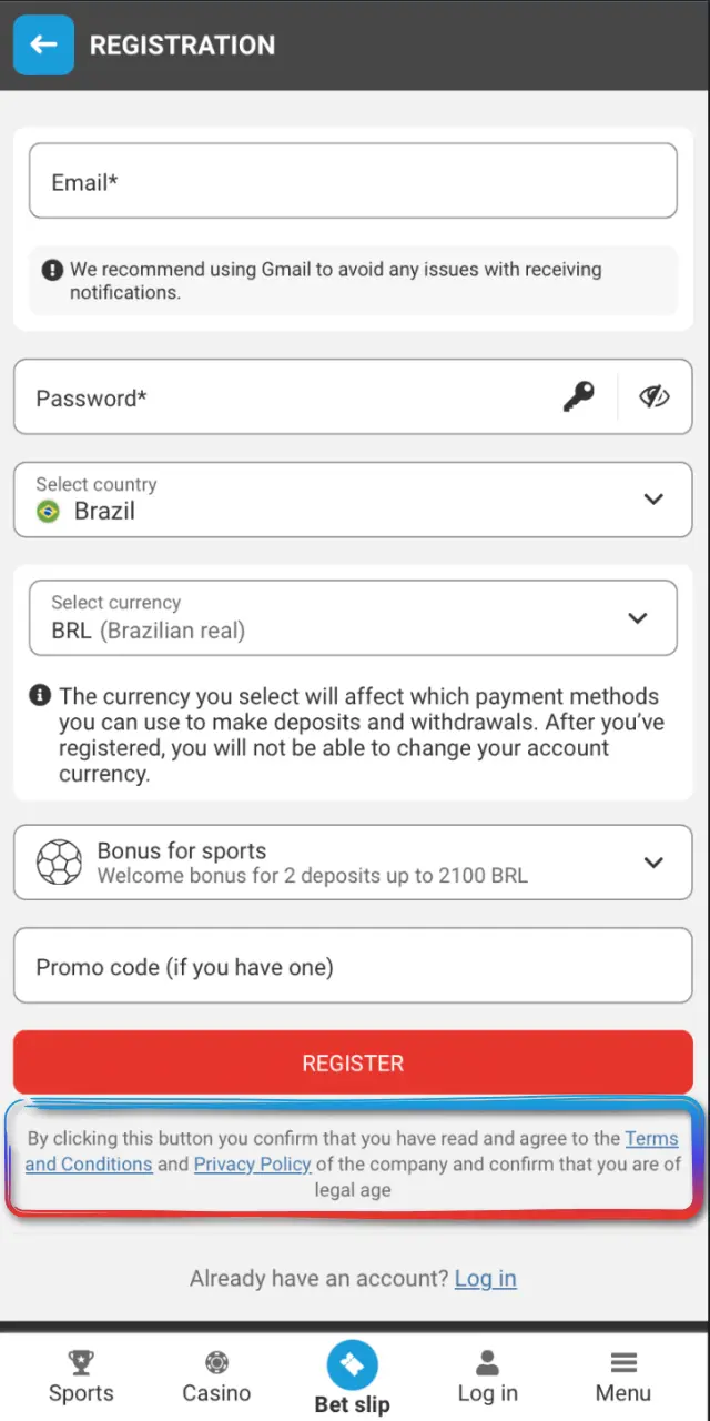 Confirm you are 18+ and accept the terms and privacy policy on MegaPari.