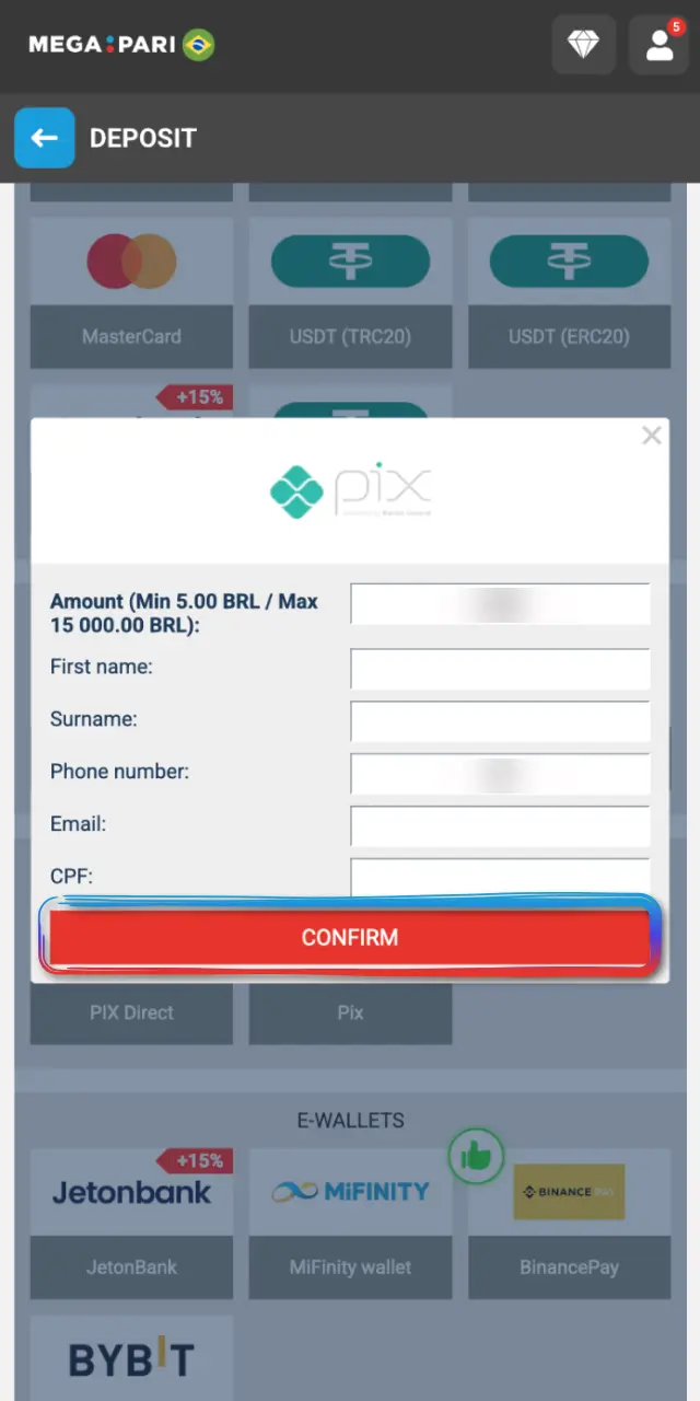 Return to your MegaPari Brasil account and check the credited balance.