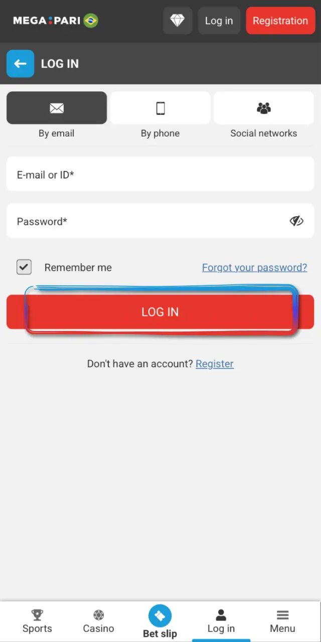 Access your MegaPari Brasil account via the site or app and confirm your details.