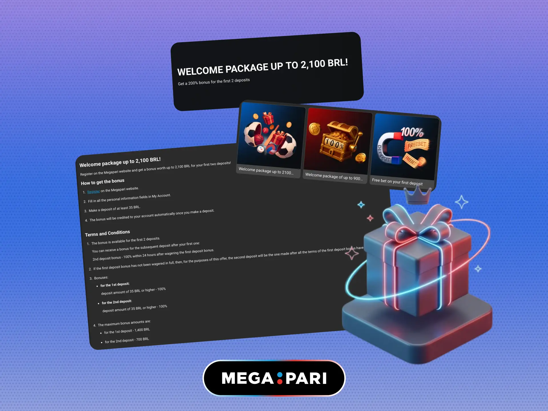 First deposit bonus for new players on MegaPari Brasil with extra funds.