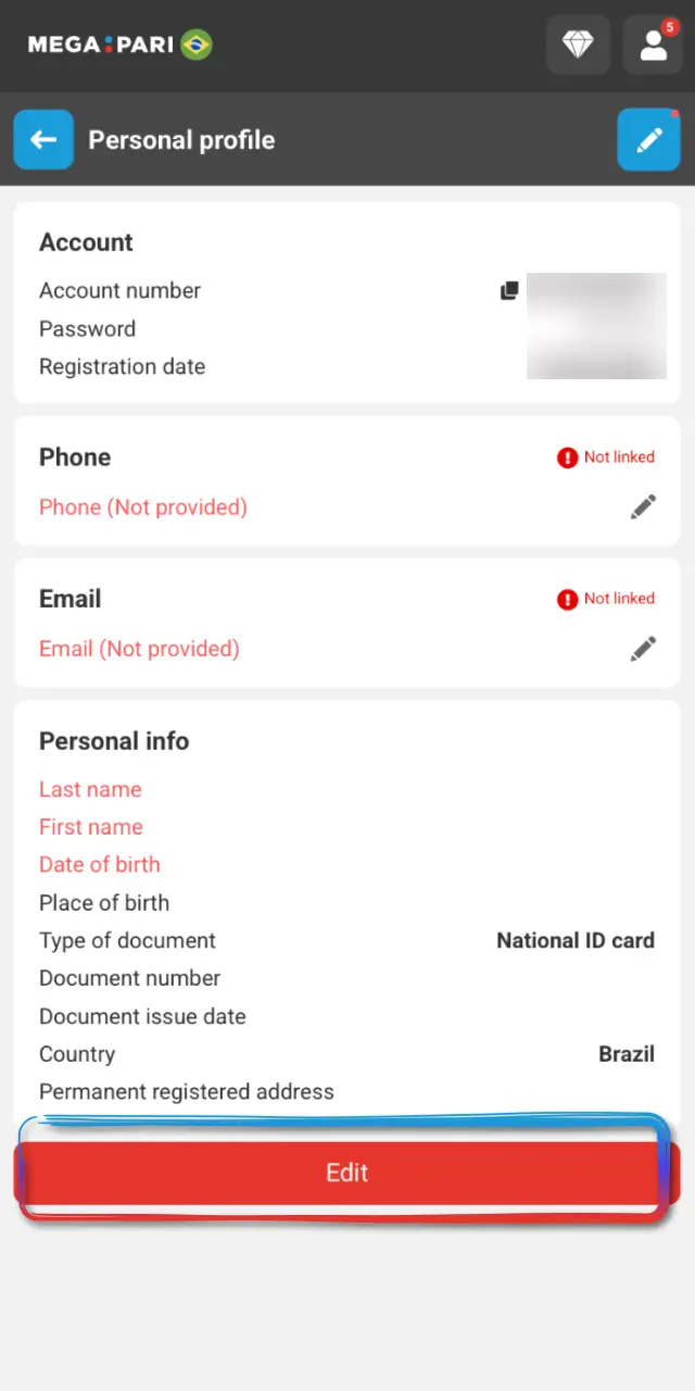 For your first withdrawal, send documents via the app or account area.