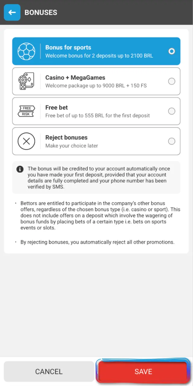 Select the casino or sports bonus in your MegaPari profile or promotions area.