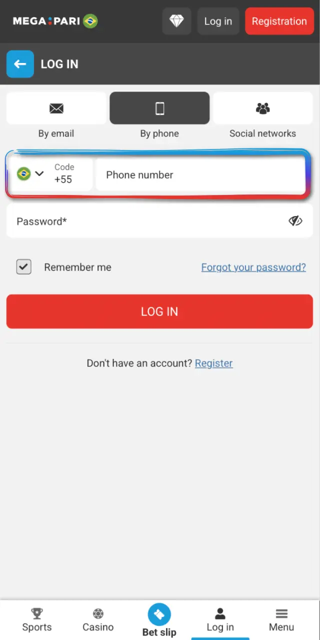 Use email, ID, phone, or log in through compatible social networks on MegaPari.