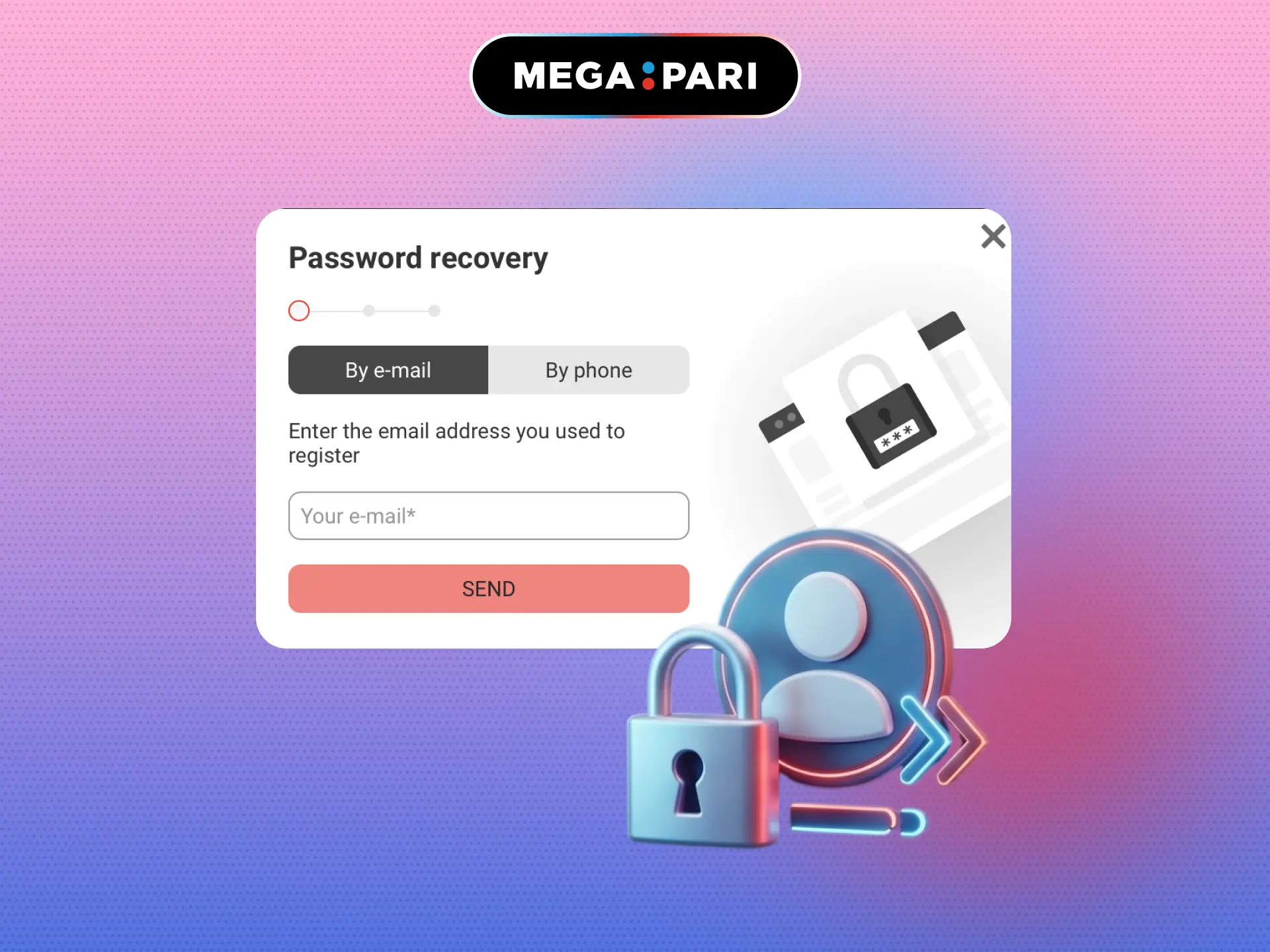 Password recovery for your MegaPari Brasil account via email or SMS.