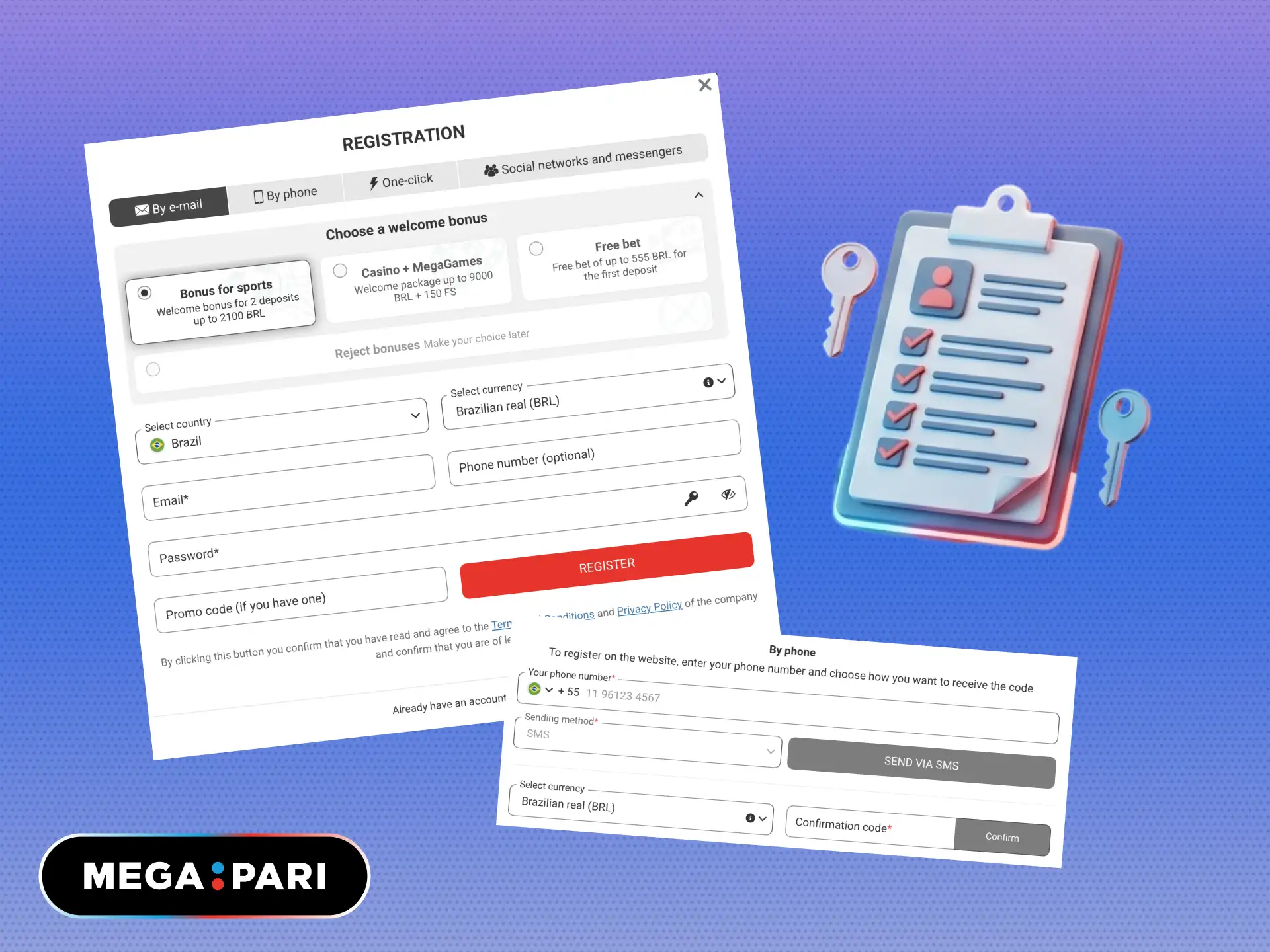 Registration requirements for MegaPari Brasil including minimum age and valid details.